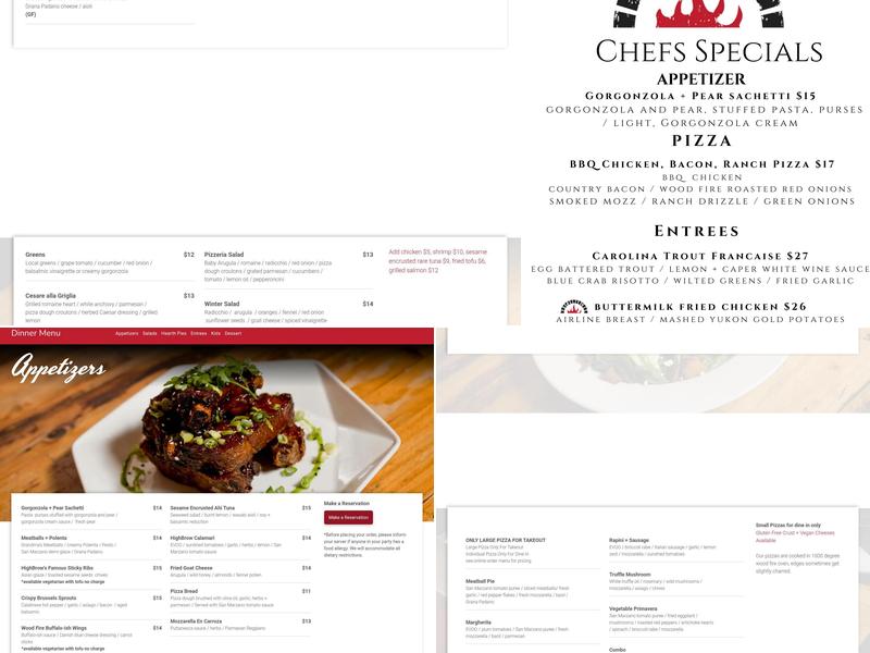 HighBrow Wood Fired Kitchen & Bar Menu