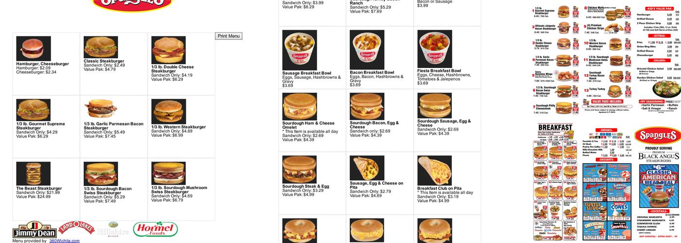 Spangles Menu
