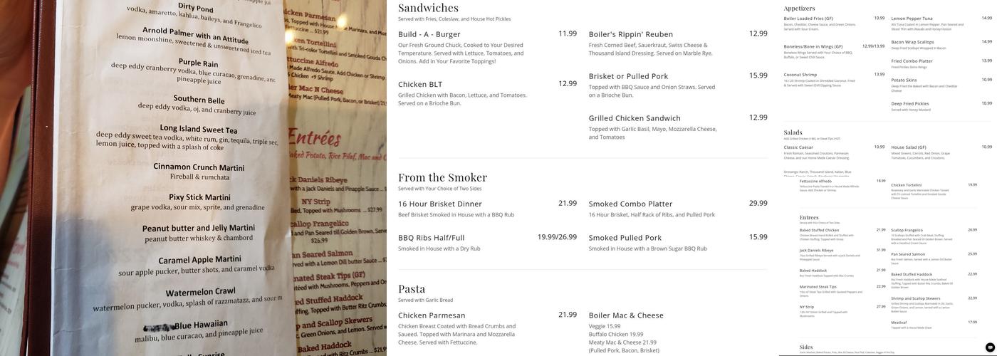 Boiler Bar and Grille Menu