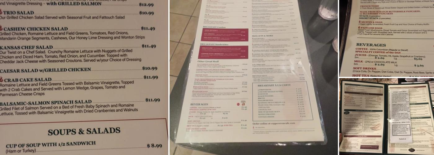 Copper Oven Cafe & Bakery Menu