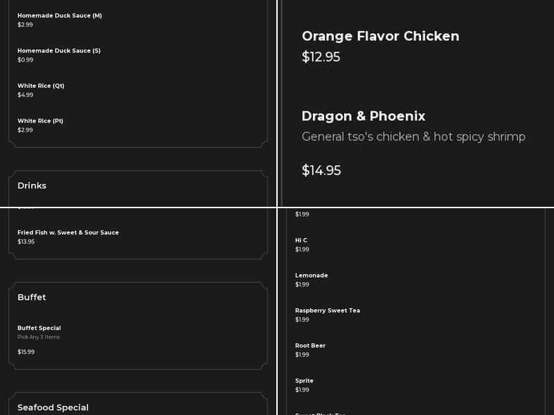 King Buffet Menu