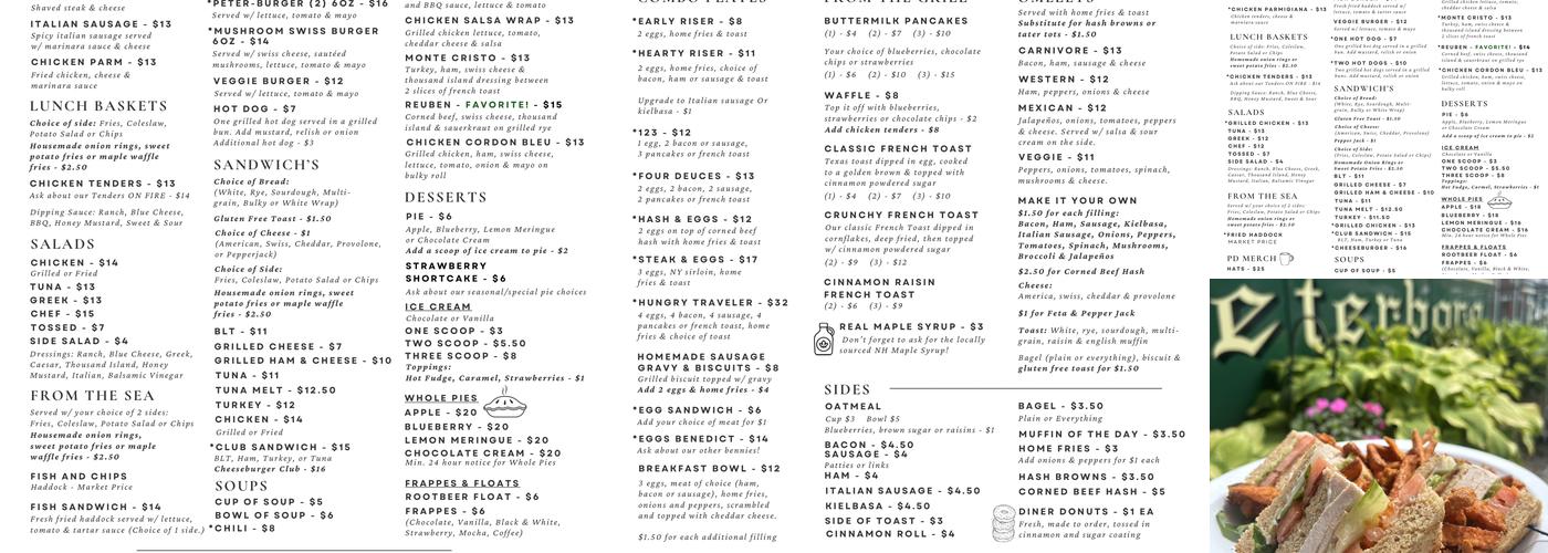 Peterborough Diner Menu