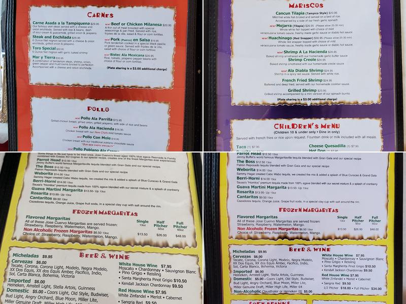 Hacienda El Sombrero Mexican Restaurant Menu