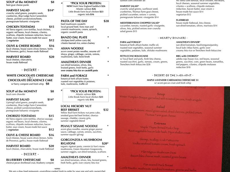 Great Falls Harvest Menu