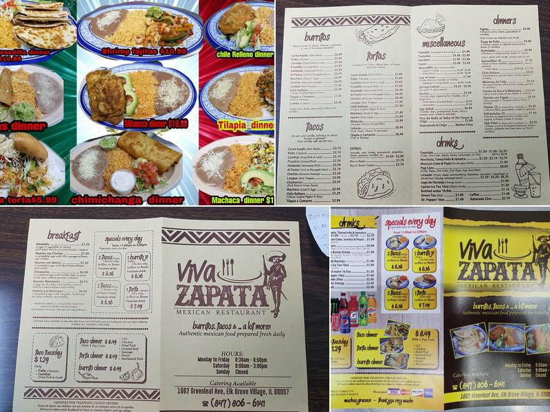 Viva Zapata Mexican Restaurant Menu