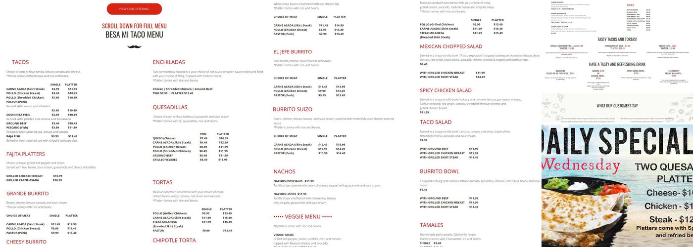 Besa Mi Taco Menu