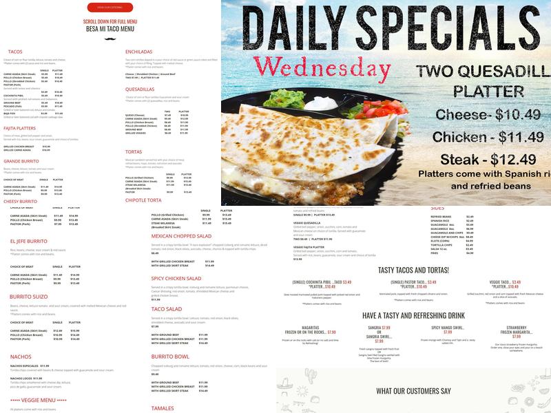 Besa Mi Taco Menu