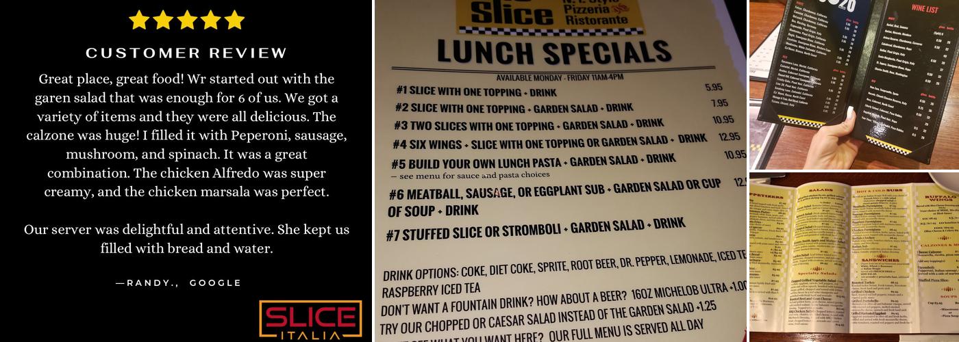 Slice Italia - N.Y. Style Pizzeria + Kitchen Menu