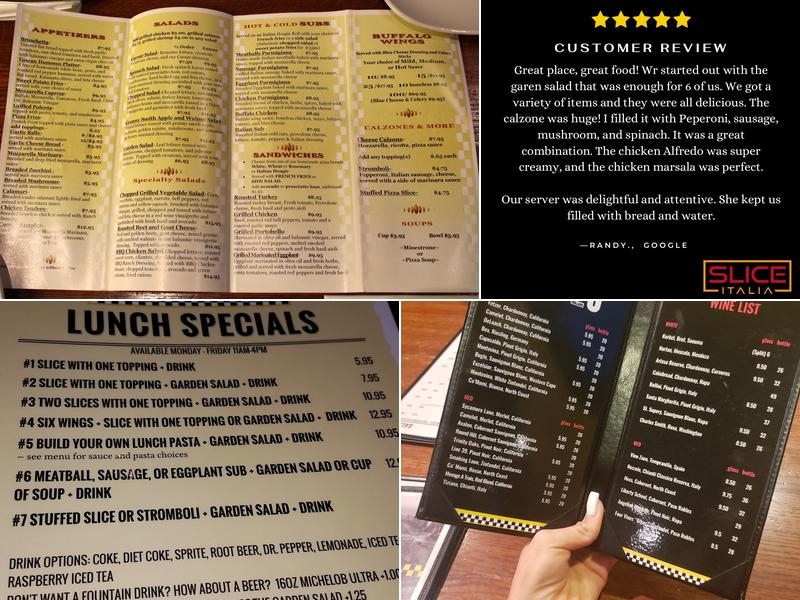 Slice Italia - N.Y. Style Pizzeria + Kitchen Menu