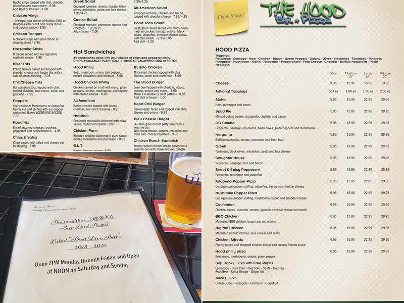 The Hood Bar and Pizzeria Menu