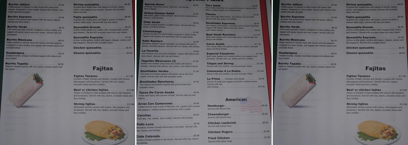 Cazadores Menu
