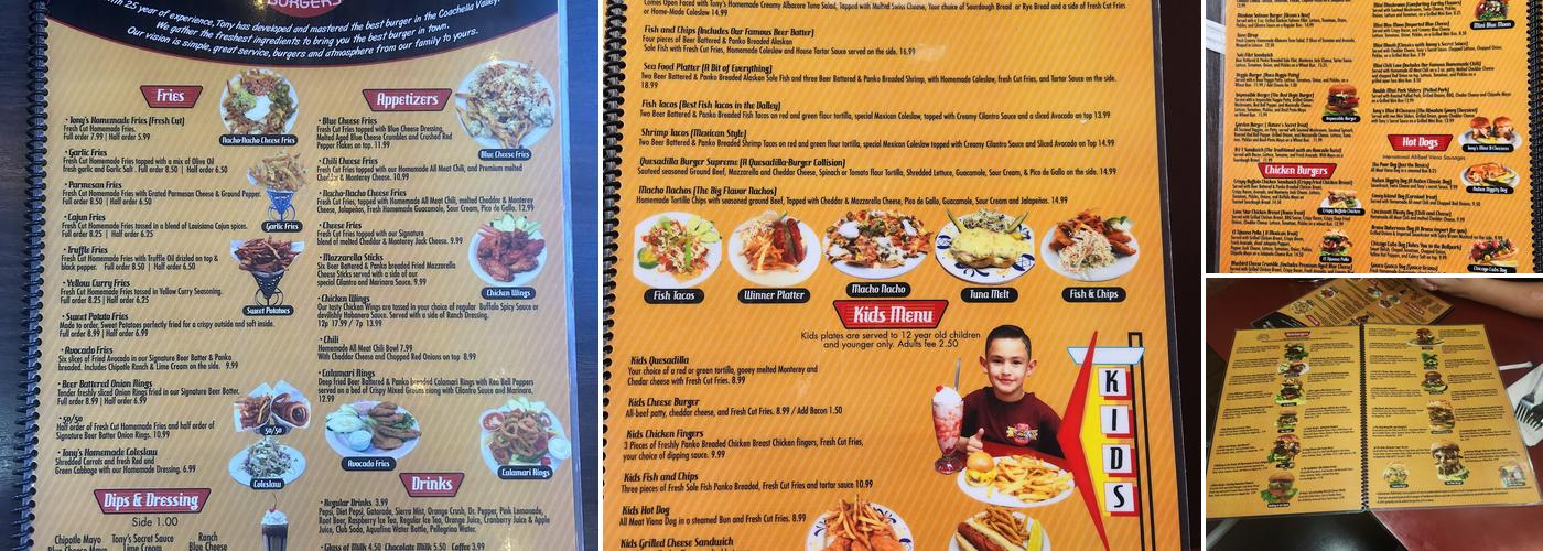 Tony's Burgers Menu