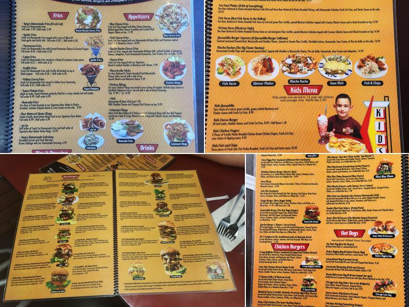 Tony's Burgers Menu