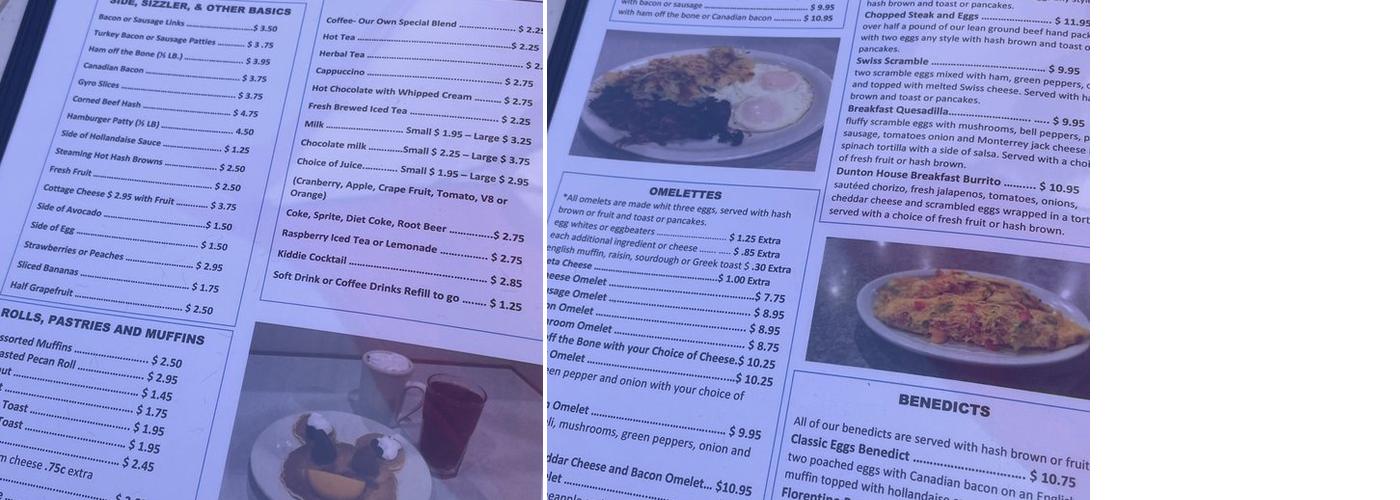 Dunton House Restaurant Menu