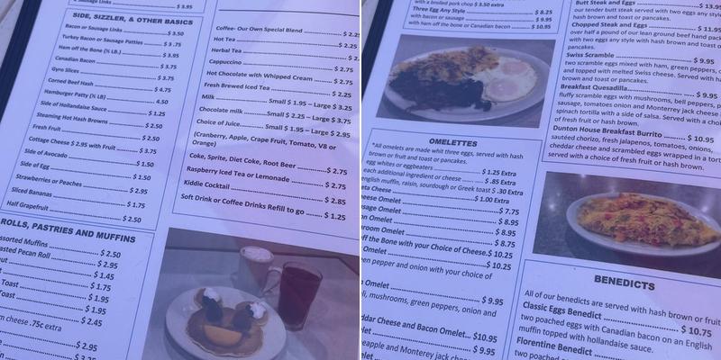 Dunton House Restaurant Menu