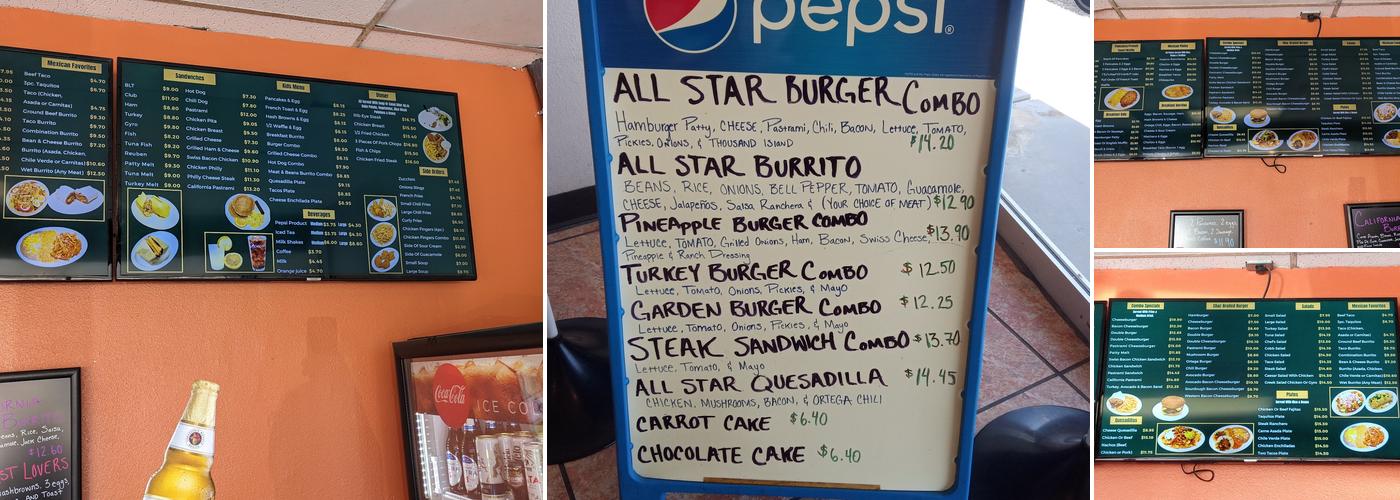 All Star Burgers Cafe Inc Menu
