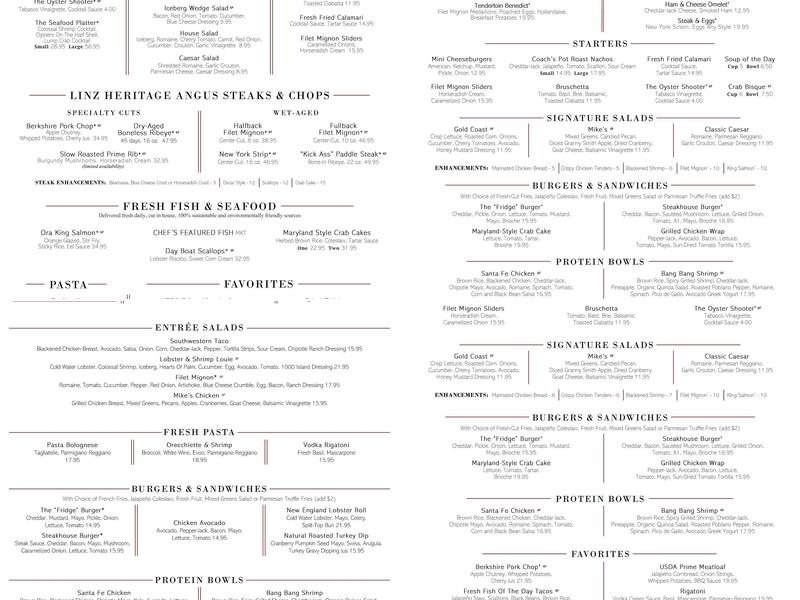 Ditka's Restaurant Chicago Menu