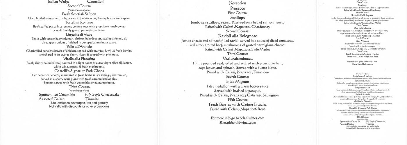Castelli's Ristorante Menu