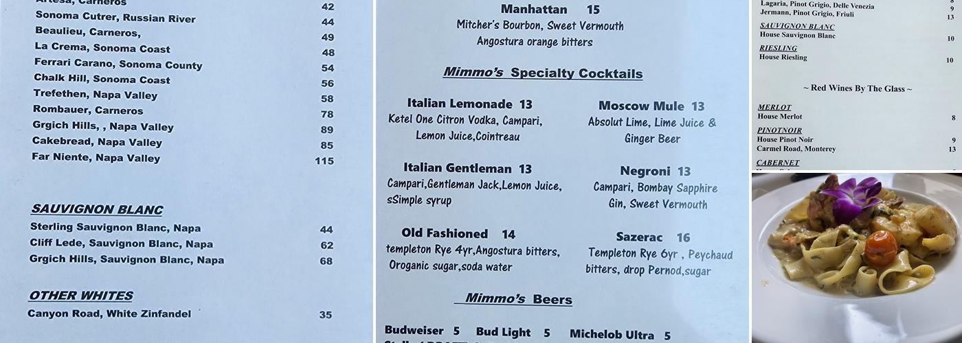 Mimmo's Italian Restaurant and Bar Menu
