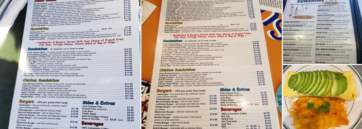 Sunshine Cafe Menu