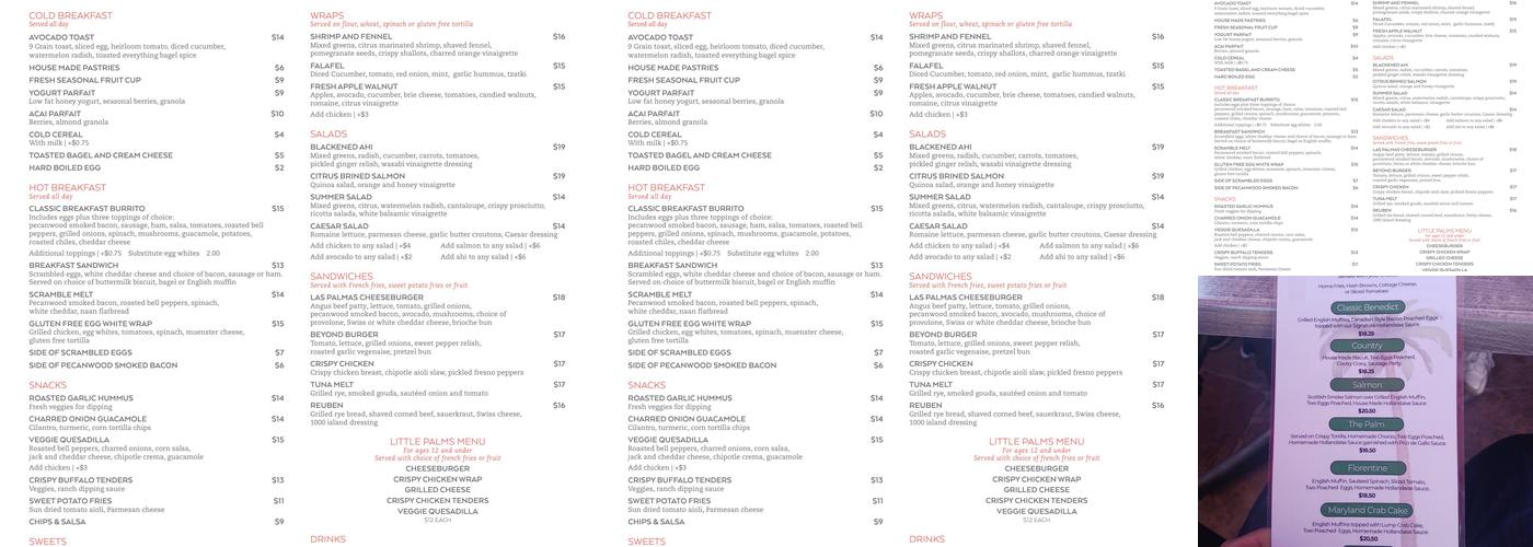Palms Café Menu