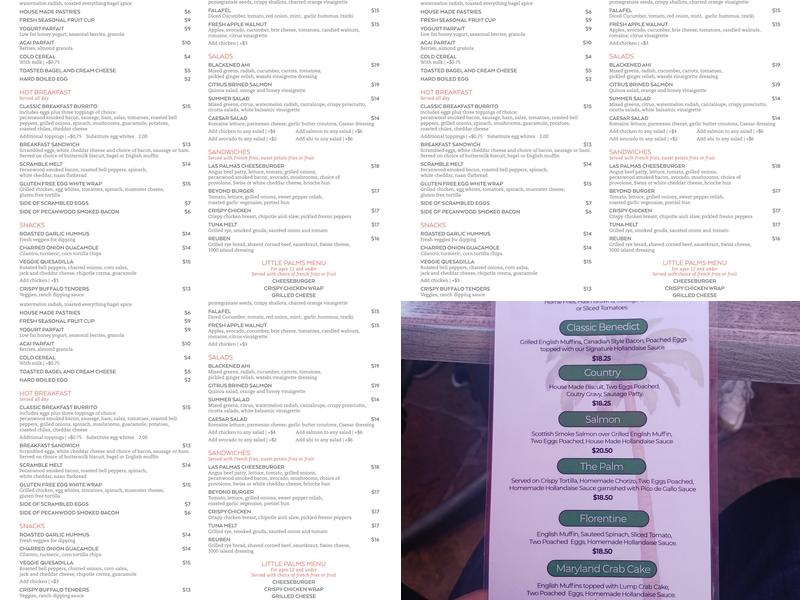 Palms Café Menu