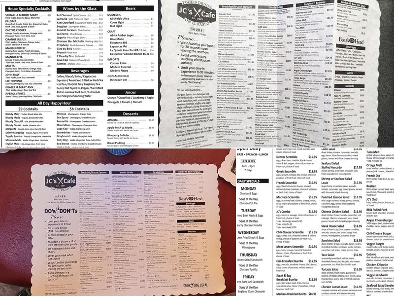 JC’s Cafe Menu