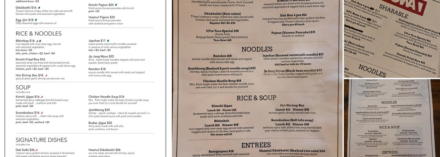 Ttowa Korean Bistro Menu
