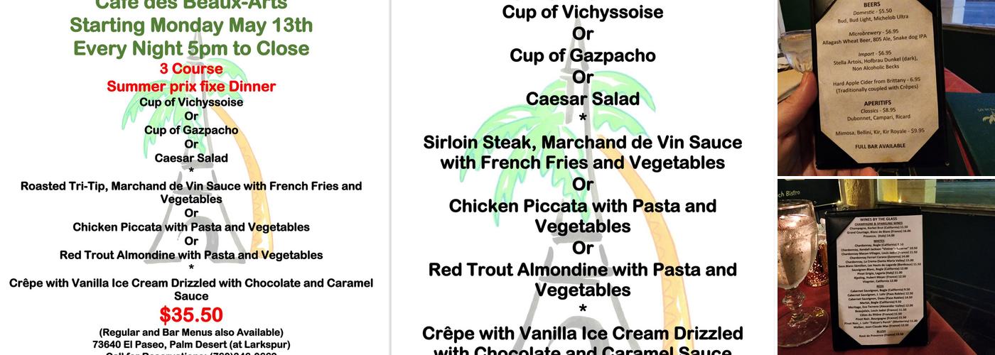 Cafe Des Beaux-Arts Menu