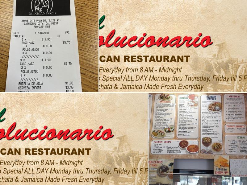 El Revolucionario Mexican Restaurant Menu