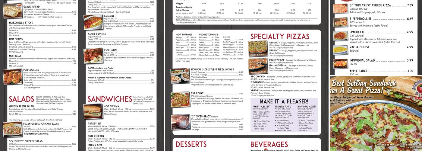 Monical's Pizza Menu