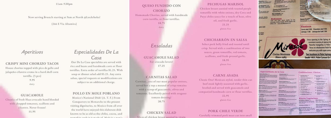 El Mirasol Cocina Mexicana Menu