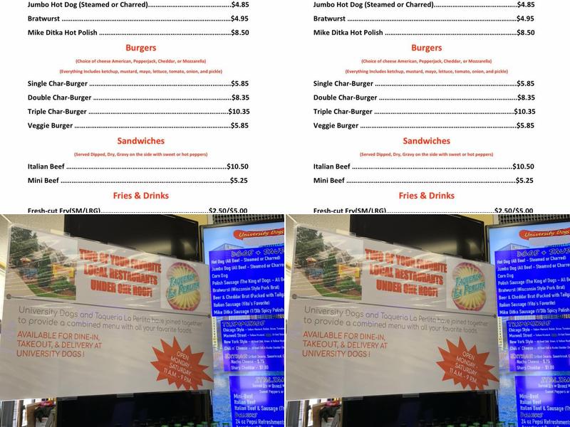 University Dogs Menu