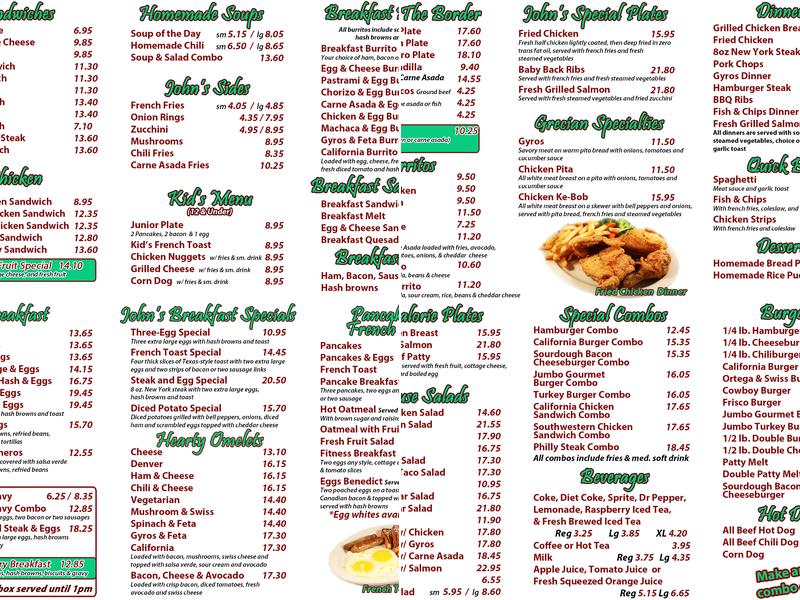 John's Restaurant Menu