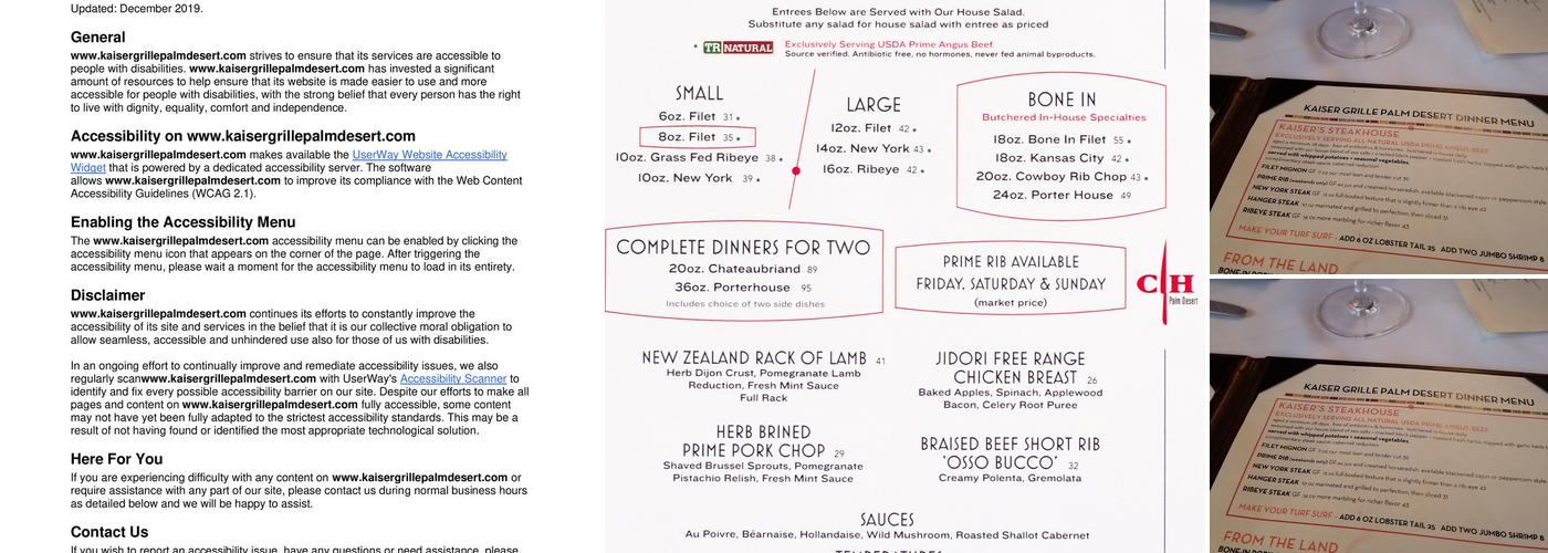 Kaiser Grille Palm Desert Menu