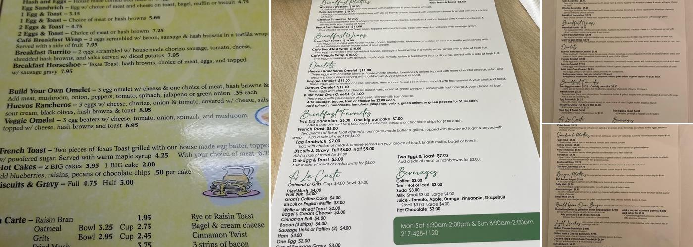 Downtown Cafe and Bakery Menu