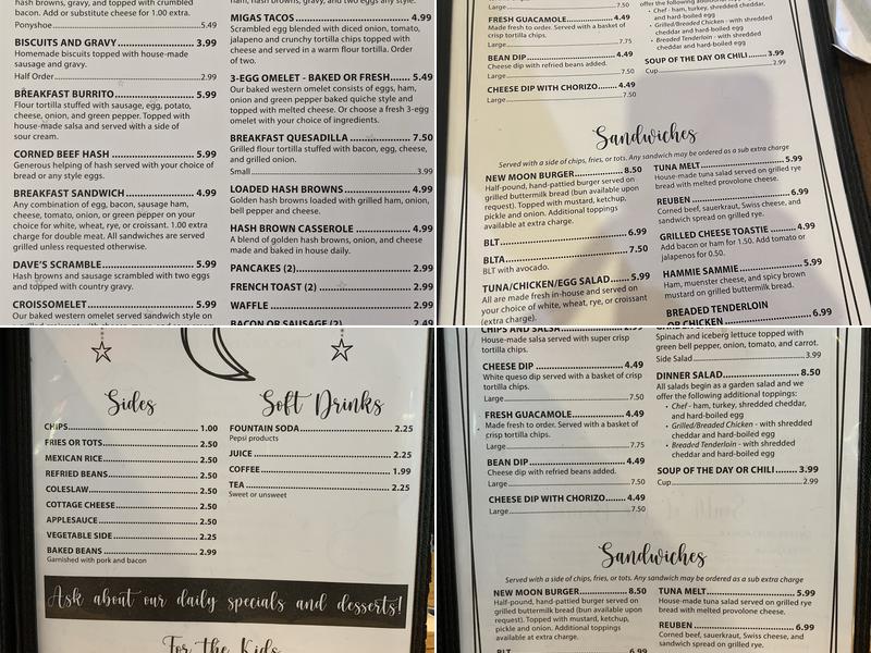 New Moon Cafe Menu