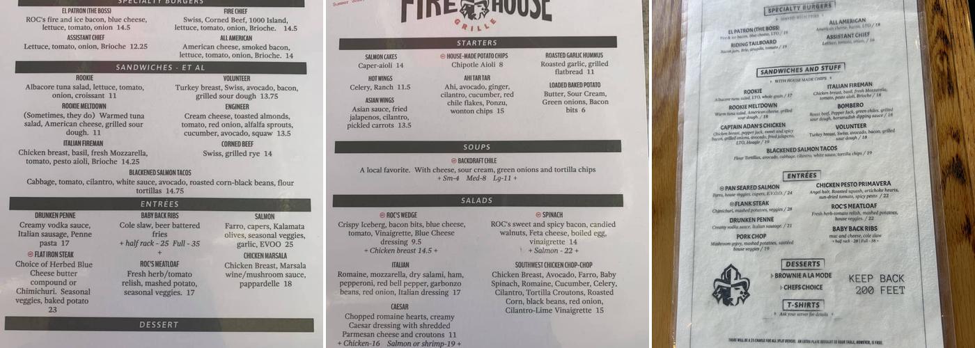 ROC's Firehouse Grille Menu