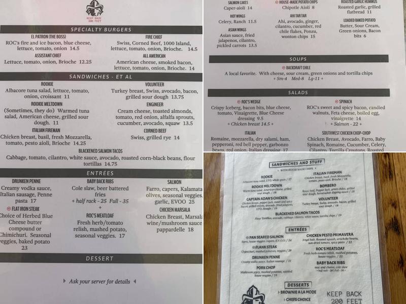 ROC's Firehouse Grille Menu