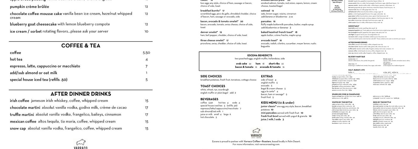 Escena Grill Menu