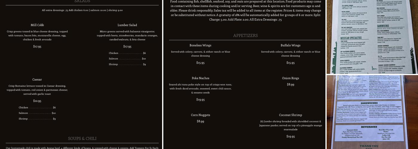 Lumber Mill Bar & Grill Menu