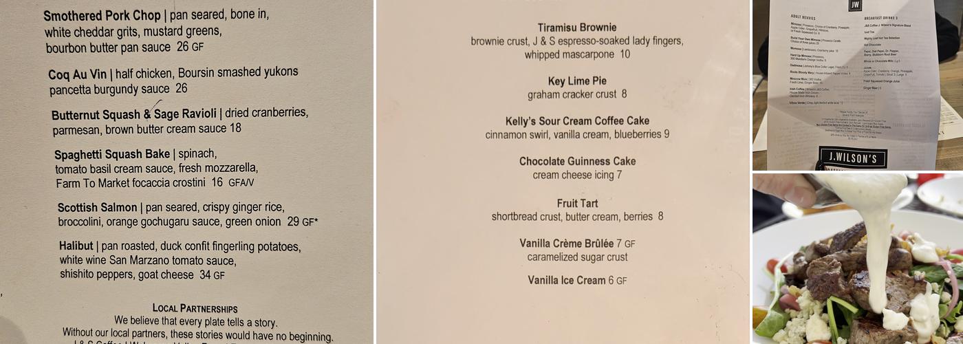 J. Wilson's Menu