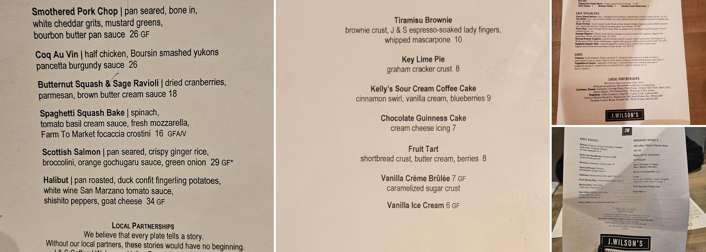 J. Wilson's Menu