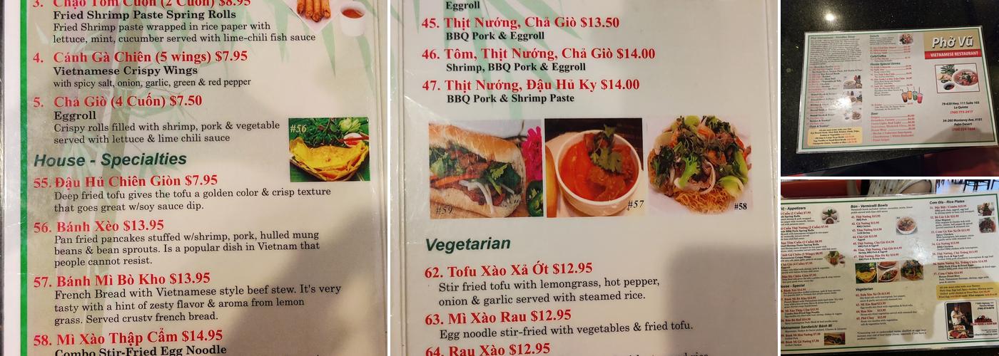 Phở Vu Menu