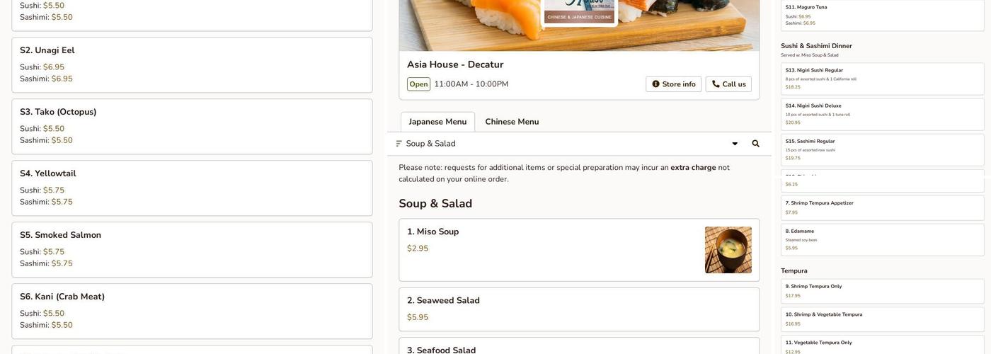 Asia House Menu