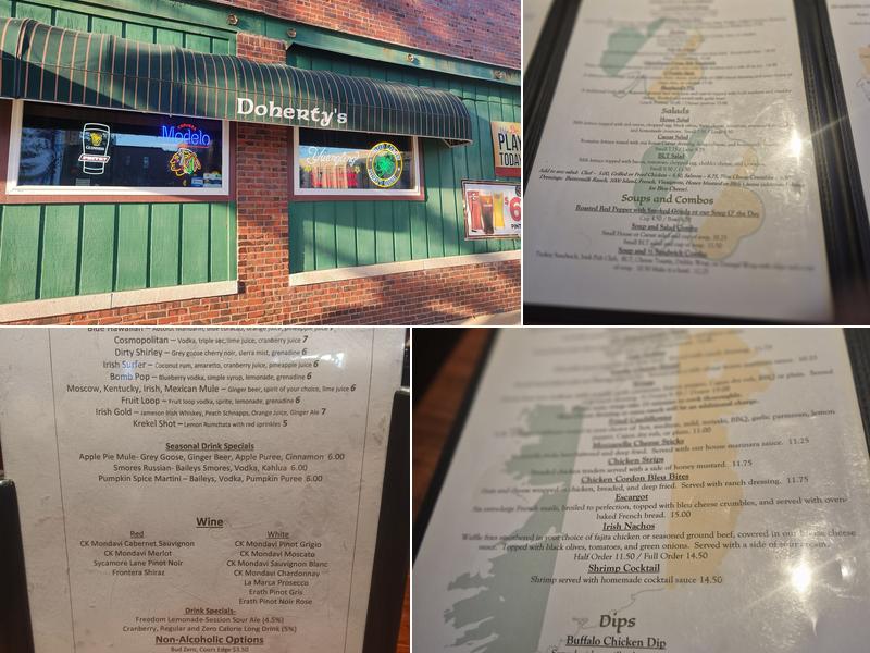 Doherty's Pub & Pins Menu