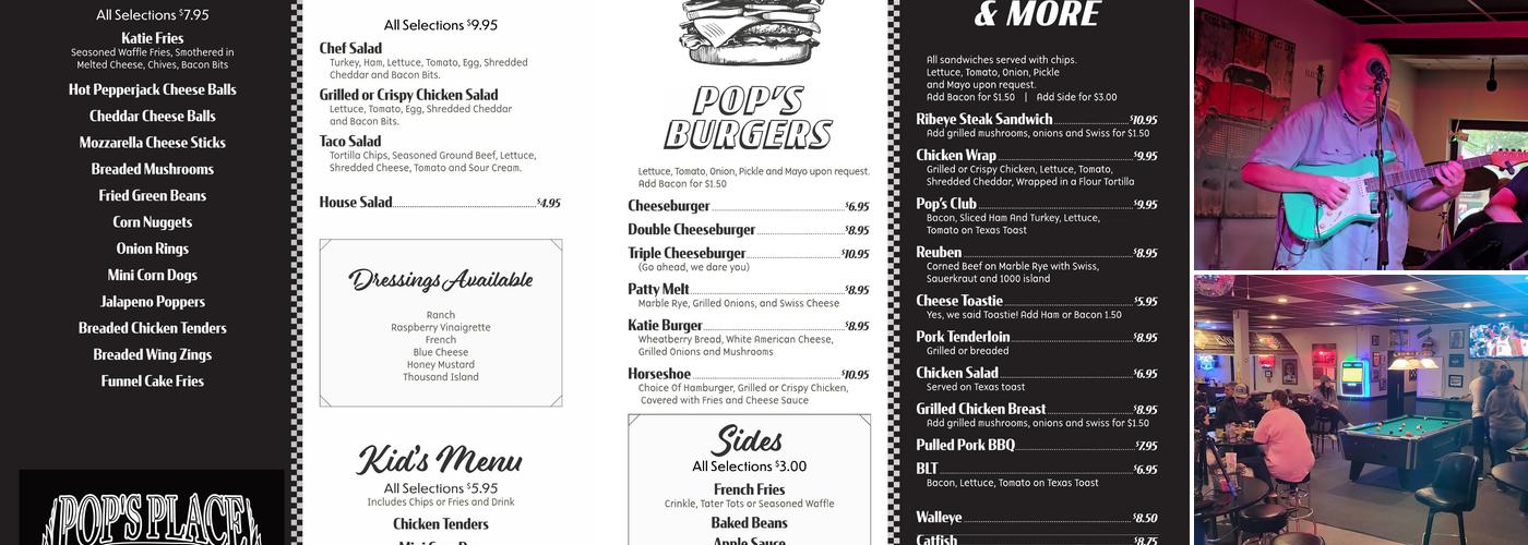 Pop's Place Menu