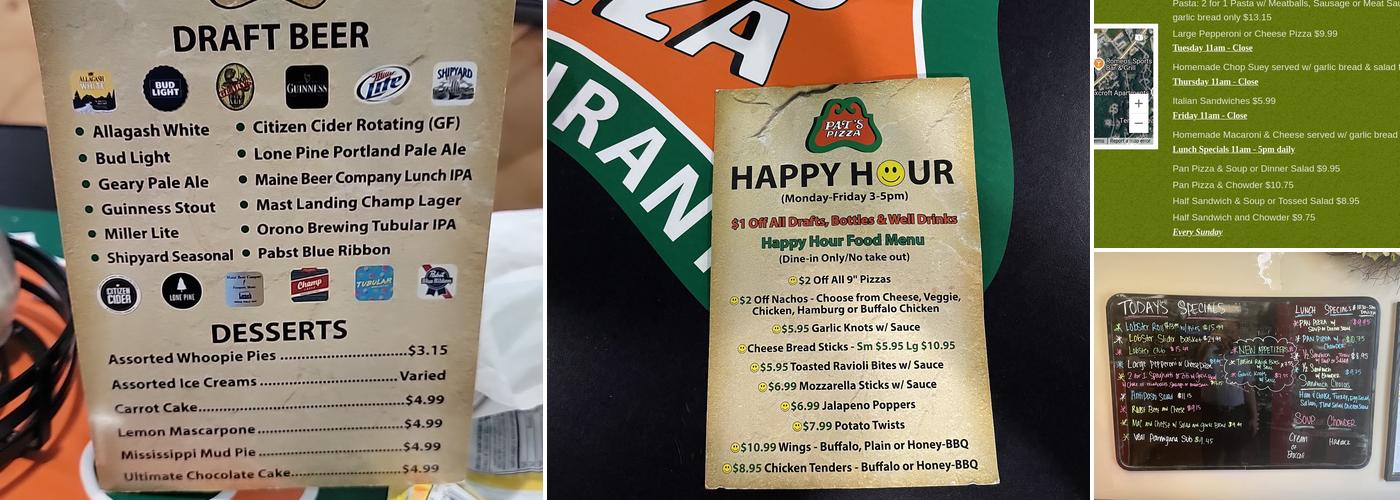 Pat's Pizza of Scarborough Menu