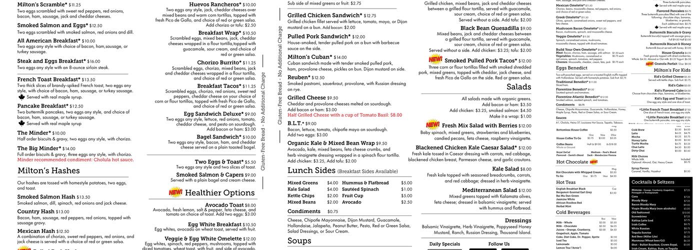 Milton's Café Menu