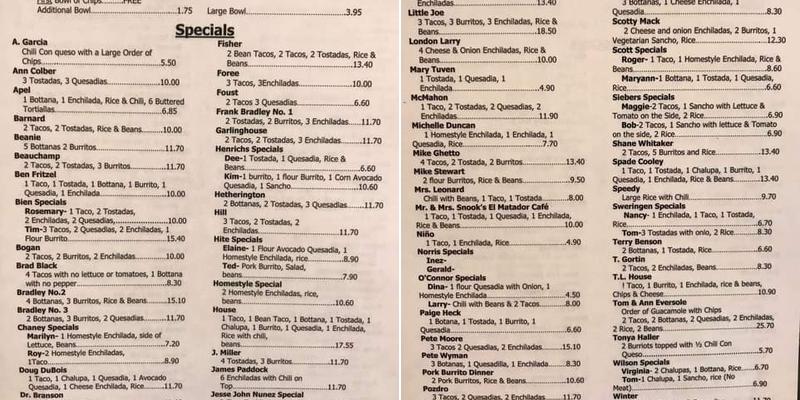 El Matador Cafe Menu